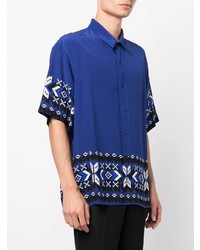 Chemise à manches courtes en soie imprimée bleu marine Etro