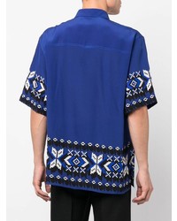 Chemise à manches courtes en soie imprimée bleu marine Etro