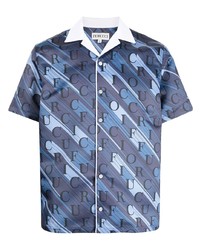 Chemise à manches courtes en soie imprimée bleue Fiorucci