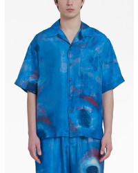 Chemise à manches courtes en soie imprimée bleue Marni