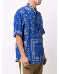 Chemise à manches courtes en soie imprimée cachemire bleu marine Etro