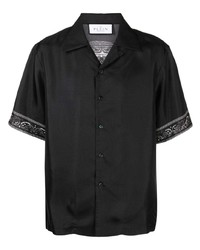 Chemise à manches courtes en soie imprimée cachemire noire
