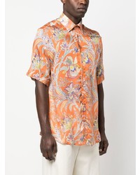 Chemise à manches courtes en soie imprimée cachemire orange Etro