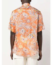 Chemise à manches courtes en soie imprimée cachemire orange Etro