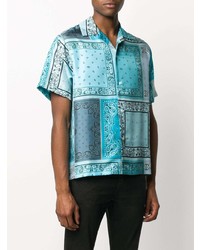 Chemise à manches courtes en soie imprimée cachemire turquoise Amiri