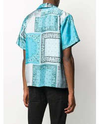 Chemise à manches courtes en soie imprimée cachemire turquoise Amiri