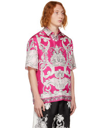 Chemise à manches courtes en soie imprimée fuchsia Versace