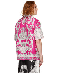Chemise à manches courtes en soie imprimée fuchsia Versace