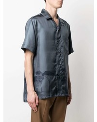 Chemise à manches courtes en soie imprimée gris foncé Brioni