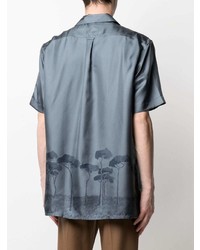 Chemise à manches courtes en soie imprimée gris foncé Brioni