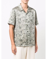 Chemise à manches courtes en soie imprimée grise Stussy