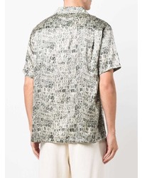 Chemise à manches courtes en soie imprimée grise Stussy