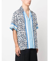 Chemise à manches courtes en soie imprimée léopard bleu clair P.A.R.O.S.H.