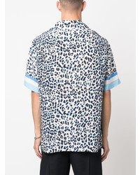 Chemise à manches courtes en soie imprimée léopard bleu clair P.A.R.O.S.H.