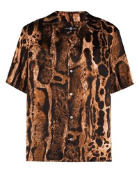 Chemise à manches courtes en soie imprimée léopard marron Edward Crutchley