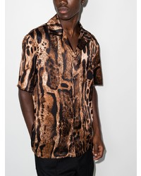 Chemise à manches courtes en soie imprimée léopard marron Edward Crutchley