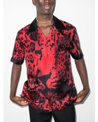 Chemise à manches courtes en soie imprimée léopard rouge Dolce & Gabbana