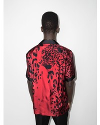 Chemise à manches courtes en soie imprimée léopard rouge Dolce & Gabbana