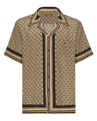 Chemise à manches courtes en soie imprimée marron clair Dolce & Gabbana