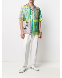 Chemise à manches courtes en soie imprimée multicolore Versace