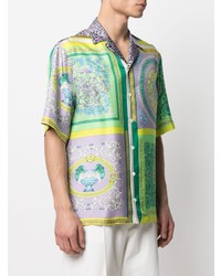 Chemise à manches courtes en soie imprimée multicolore Versace