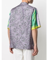 Chemise à manches courtes en soie imprimée multicolore Versace