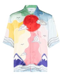 Chemise à manches courtes en soie imprimée multicolore Casablanca