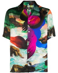 Chemise à manches courtes en soie imprimée multicolore Edward Crutchley