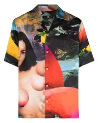 Chemise à manches courtes en soie imprimée multicolore Edward Crutchley