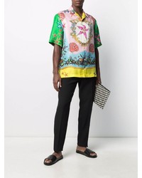 Chemise à manches courtes en soie imprimée multicolore Versace