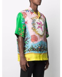 Chemise à manches courtes en soie imprimée multicolore Versace