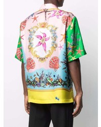 Chemise à manches courtes en soie imprimée multicolore Versace