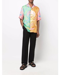 Chemise à manches courtes en soie imprimée multicolore Versace