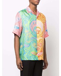 Chemise à manches courtes en soie imprimée multicolore Versace