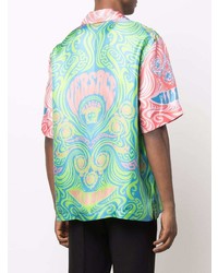 Chemise à manches courtes en soie imprimée multicolore Versace