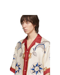 Chemise à manches courtes en soie imprimée multicolore Gucci