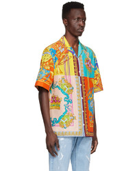 Chemise à manches courtes en soie imprimée multicolore Versace