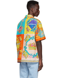 Chemise à manches courtes en soie imprimée multicolore Versace