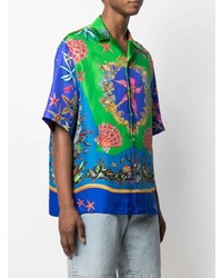 Chemise à manches courtes en soie imprimée multicolore Versace