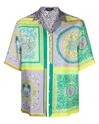 Chemise à manches courtes en soie imprimée multicolore Versace