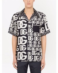 Chemise à manches courtes en soie imprimée noire et blanche Dolce & Gabbana