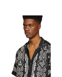 Chemise à manches courtes en soie imprimée noire et blanche Dolce and Gabbana