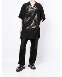 Chemise à manches courtes en soie imprimée noire et blanche Yohji Yamamoto