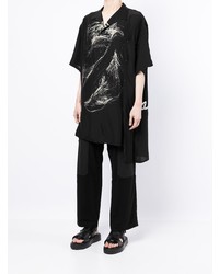 Chemise à manches courtes en soie imprimée noire et blanche Yohji Yamamoto