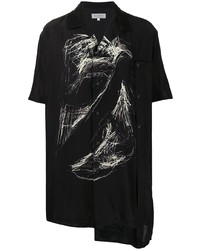 Chemise à manches courtes en soie imprimée noire et blanche Yohji Yamamoto