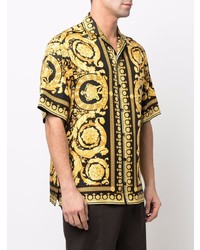 Chemise à manches courtes en soie imprimée noire Versace