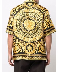 Chemise à manches courtes en soie imprimée noire Versace