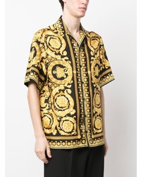 Chemise à manches courtes en soie imprimée noire Versace