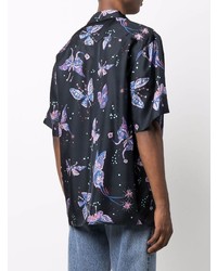 Chemise à manches courtes en soie imprimée noire Valentino