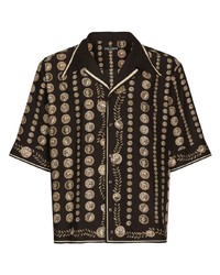 Chemise à manches courtes en soie imprimée noire Dolce & Gabbana